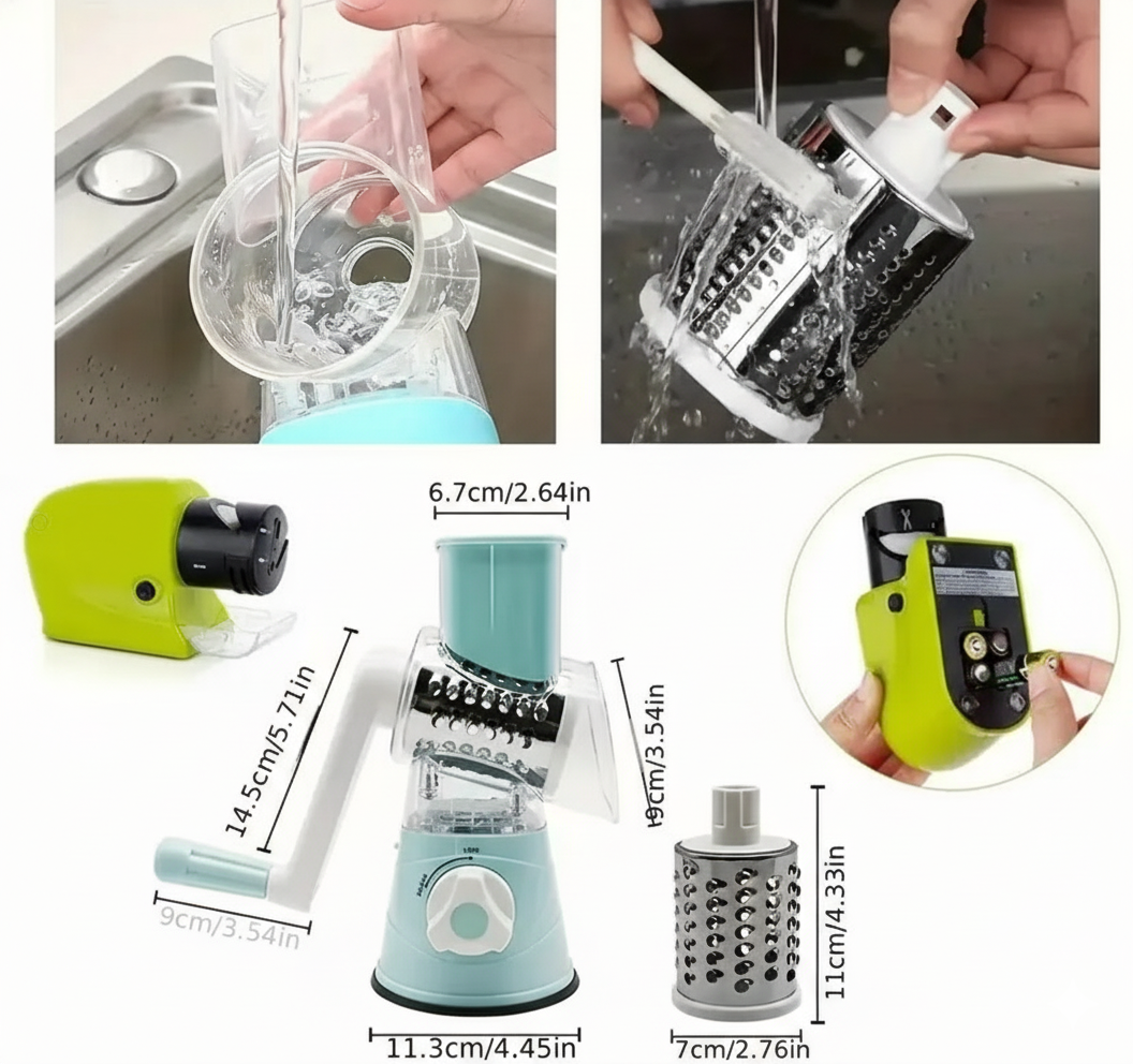 RallaPro™ Rallador Giratorio 3en1 con Afilador Incluido