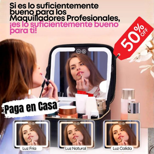Cosmetiquera Profesional LumiGlam™ con Espejo LED